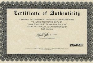 The Lone Ranger #1 (2006) Dynamite Entertainment Ltd Silver Foil COA 1:545 NM-