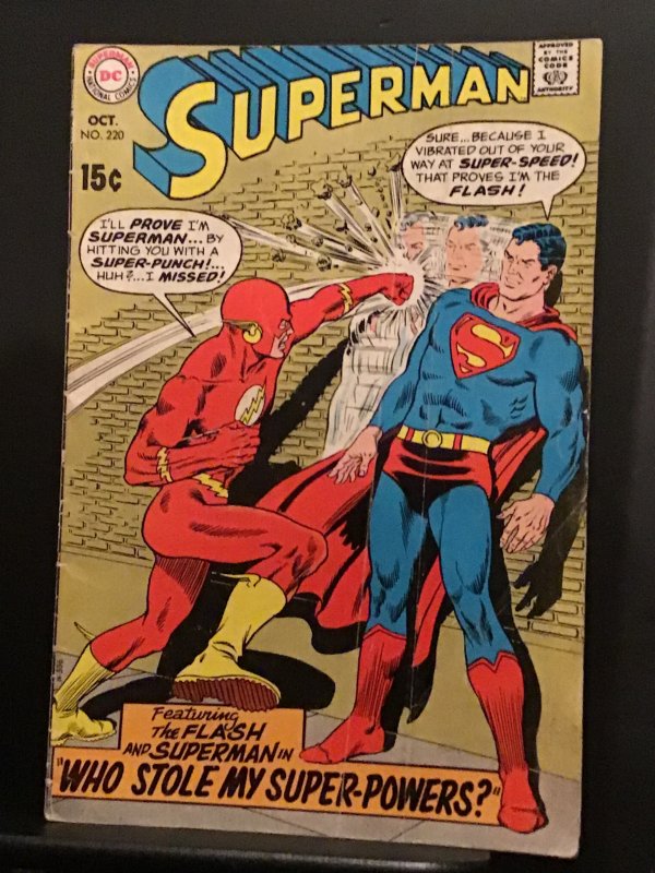 Superman #220 (1969)Mid-grade flash crossover key! FN Wow!