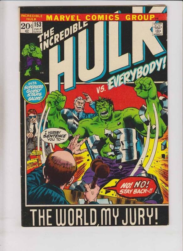 Incredible Hulk #153 FN with avengers - fantastic four - daredevil 1972 marvel