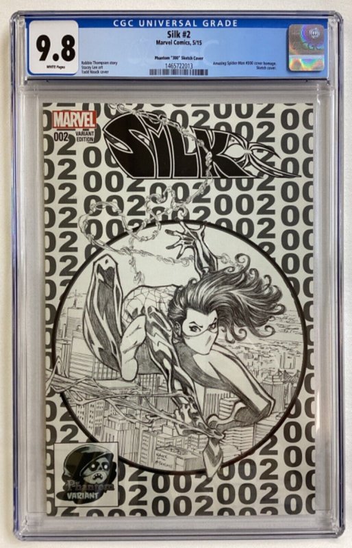 Silk #2 - CGC 9.8 - Marvel - 2015 - Phantom B&W Sketch! Spider-Man #300 homage!