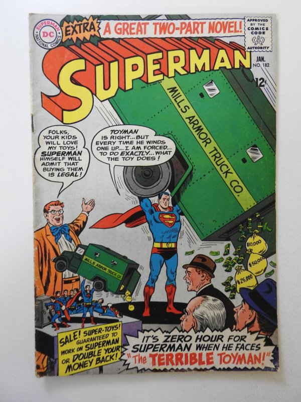 Superman #182 (1966) VG Condition! 2 centerfold wraps detached bottom staple