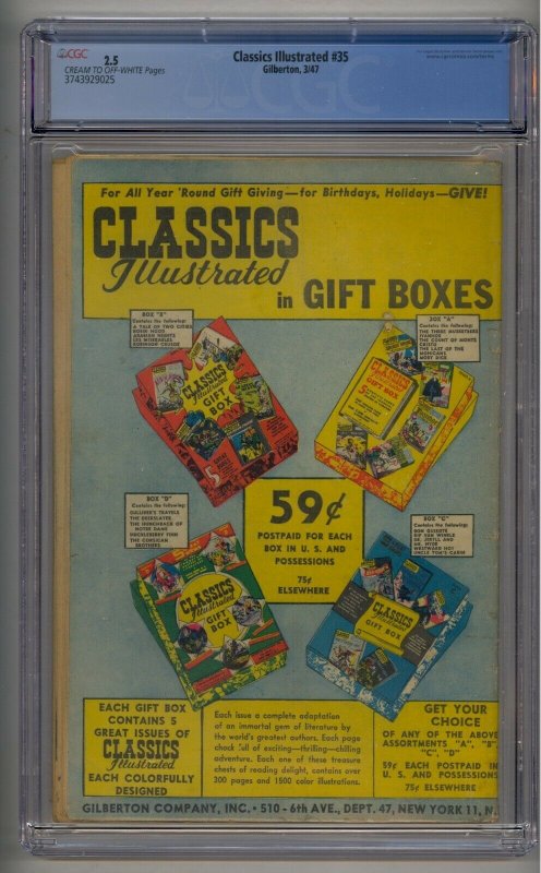 CLASSICS ILLUSTRATED #35 CGC 2.5 POMPEII HRN 35 ORIGINAL GOLDEN AGE 