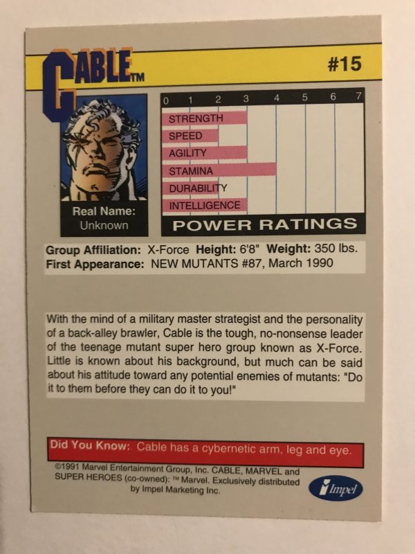 CABLE #16 : Marvel Universe 1991 Series 2 card; Impel, NM/M Hi Grade