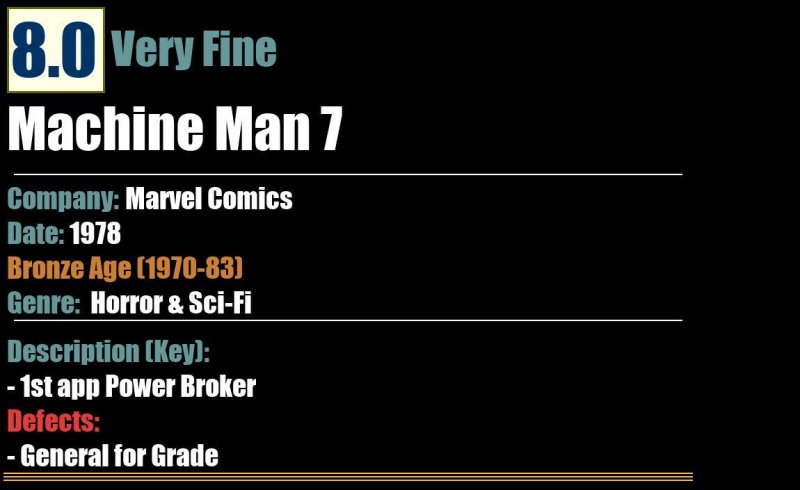 Machine Man 7 (1978) VF Bronze Age Marvel Comics