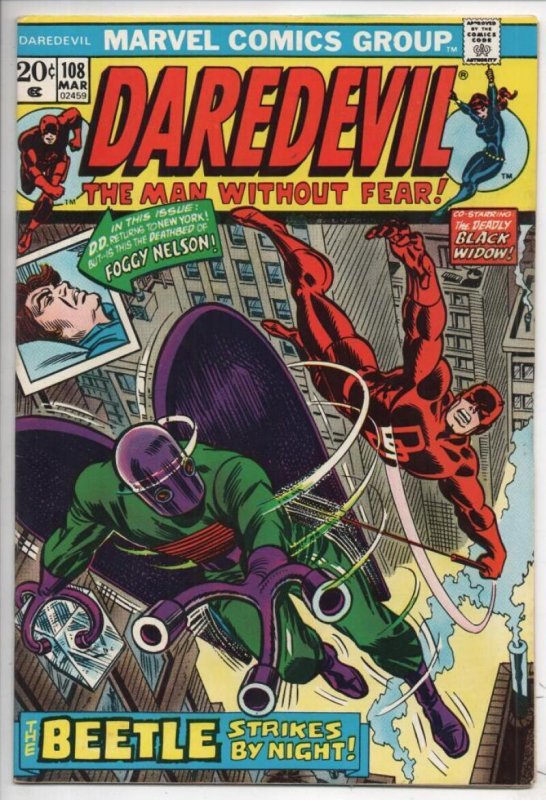 DAREDEVIL #108 FN/VF Black Widow, Murdock, Beetle, 1964 1974, Marvel