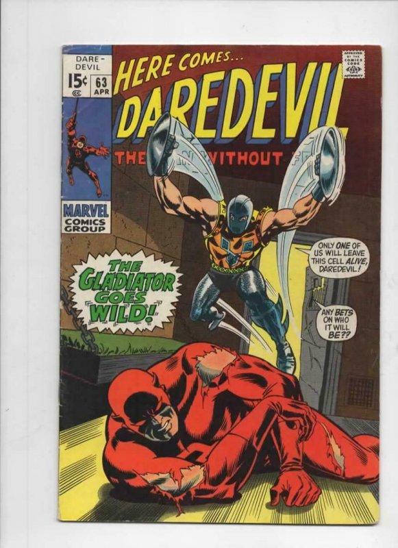 DAREDEVIL #63 VG/FN, Gene Colan, Murdock, Gladiator, 1964 1970, Marvel 