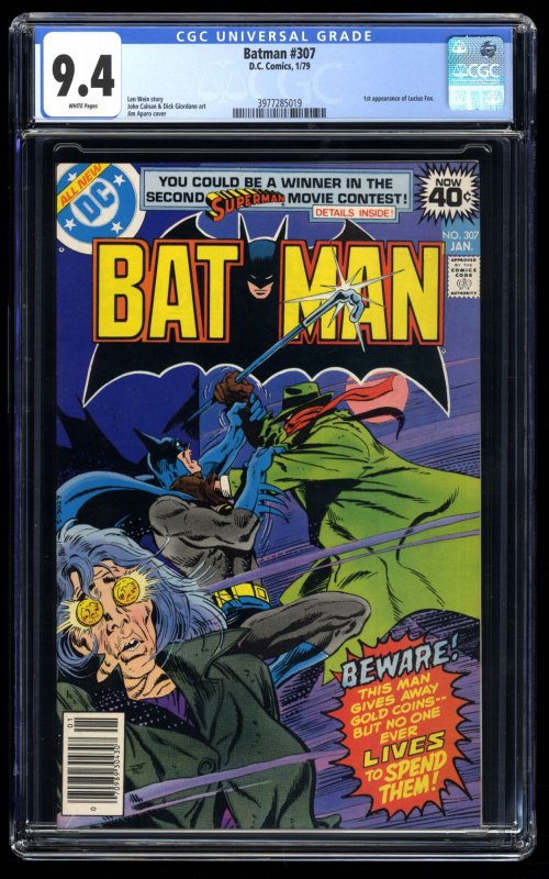 Batman #307 CGC NM 9.4 White Pages 1st Appearance Lucius Fox!