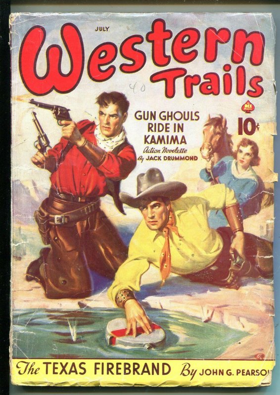 WESTERN TRAILS 07/1940-ACE-GUNFIGHT COVER-GUN GHOULS-JACK DRUMMOND-vg minus