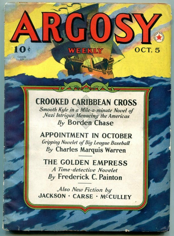 Argosy Pulp October 5 1940- Johnston McCulley- Crooked Caribbean Cross FN