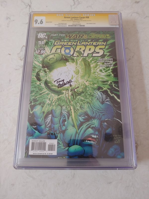 GREEN LANTERN CORPS #58 CGC SS9.6 S SIGNED BY KIRKHAM,RUFFINO & BEDARD