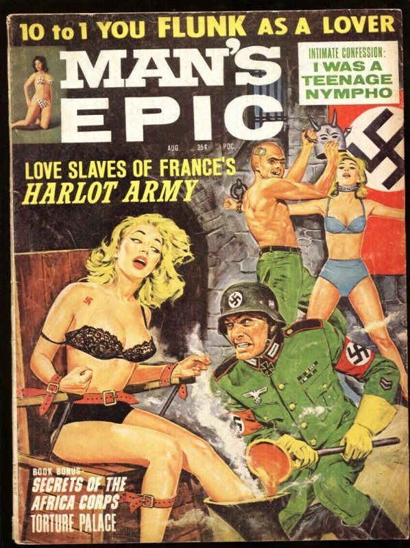 Man's Epic Aug 1964-NAZI molten boot torture! INSANE COVER!