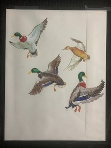 FATHERS DAY Four Ducks Painted Color Overlay 11x13.5 Greeting Card Art #nn