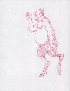 Tubby Bald Mustachioed Satyr Ink Drawing By Frank Thorne