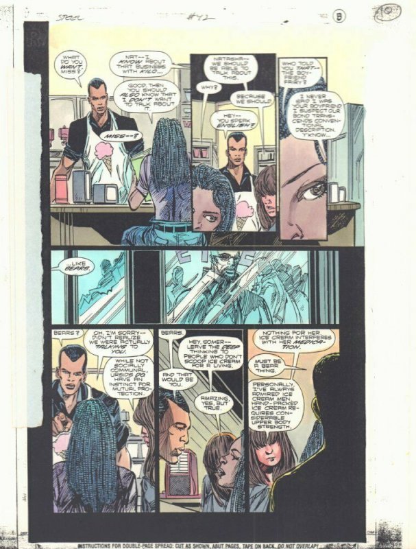 Steel #42 p.8 Color Guide Art - Natasha Irons at Diner - 1997 by John Kalisz