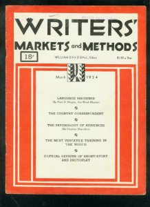 WRITERS' MARKETS & METHODS-MAR 1934-PULP PUBLISHER INFO VG