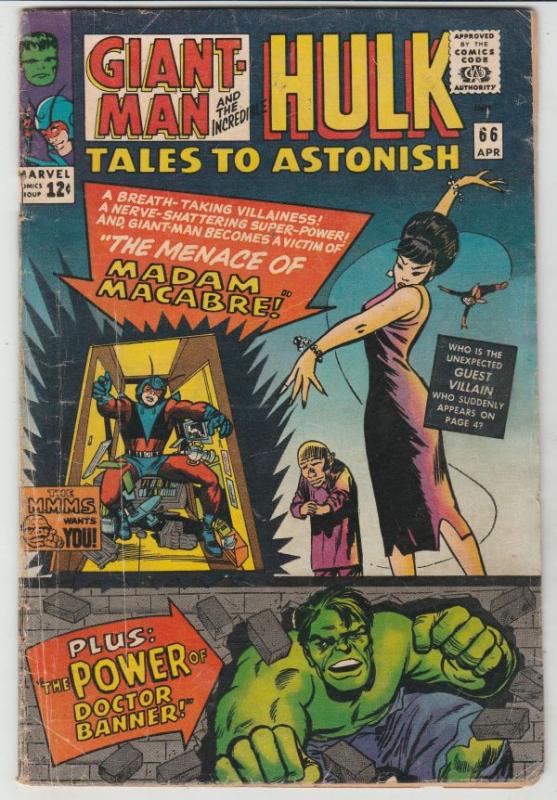 Tales to Astonish #66 (Apr-65) VG+ Affordable-Grade Incredible Hulk, Giant Ma...