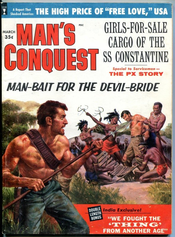 Man's Conquest Magazine March 1960-  Devil Bride- Abominable Snowman