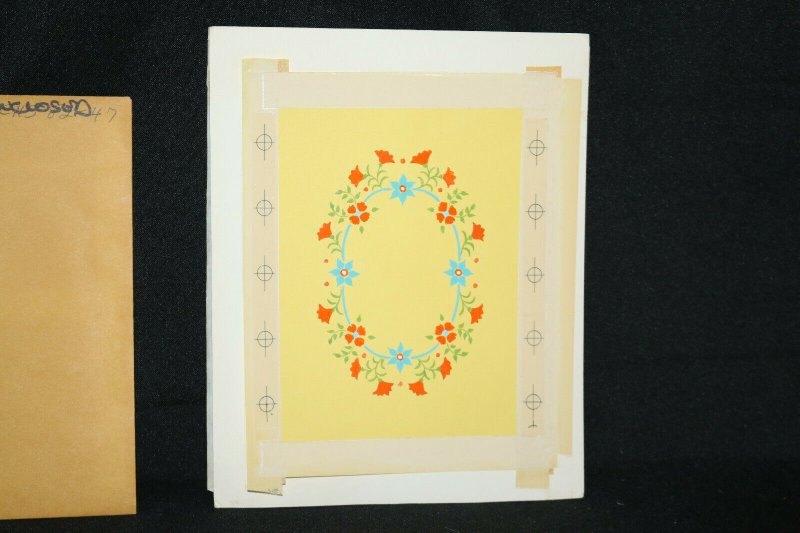 Yellow Egg with Red & Blue Flowers - Easter Greeting Card Painted Art