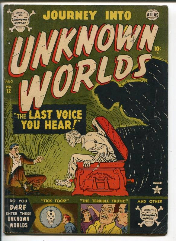 Journey Into Unknown Worlds #12 1952-Atlas-pre-code horror-skull trademark-VG+