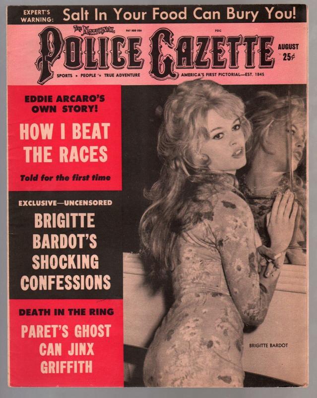 National Police Gazette 8/1962-Brigitte Bardot cover & story-Alcatraz-exploit...