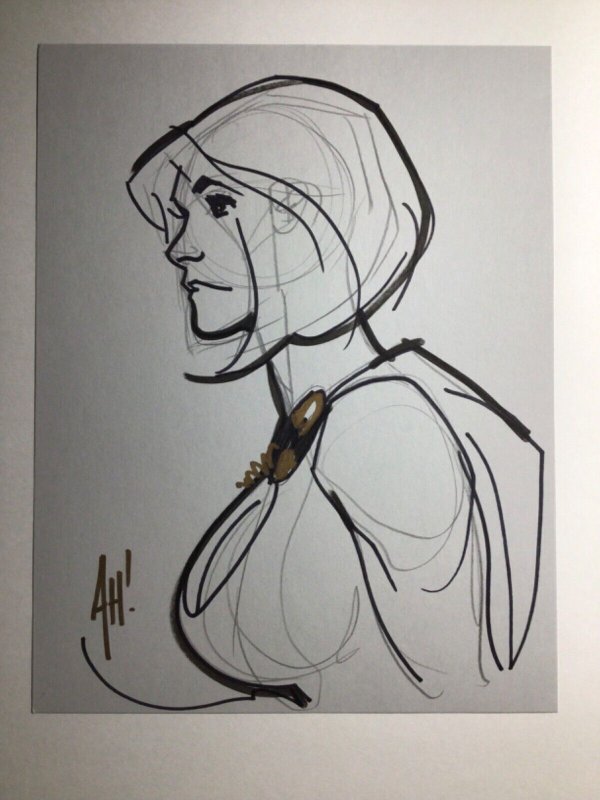 DC Comics, Adam Hughes Original Sketch Art, Power Girl, 8.5x11, Look!