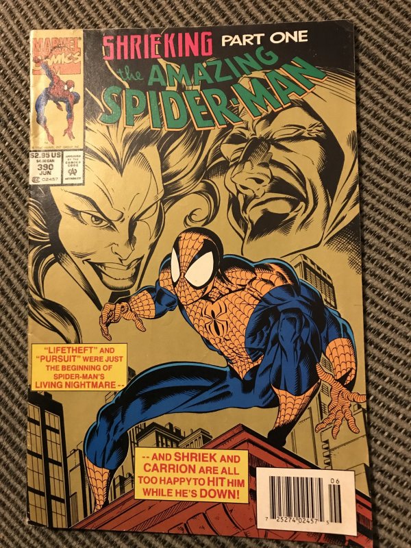 THE AMAZING SPIDER-MAN #390 Newsstand : Marvel 6/94 Fn/VF; Shriek, hard to find