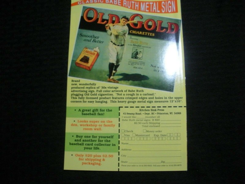 1991 BASEBALL COMICS #1 VF 8.0 Kitchen Sink w/ Card Insert Fisherman Collection