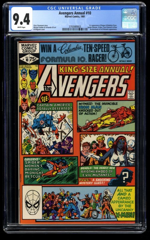 Avengers Annual #10 CGC NM 9.4 White Pages 1st Rogue!