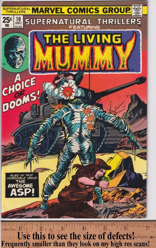 SUPERNATURAL THRILLERS #10 (Dec 1974) VF+ 8.5, white. Living Mummy!
