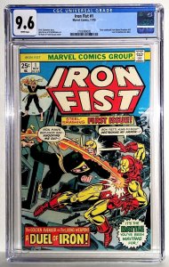 Iron Fist 1 (1975) CGC 9.6 Near Mint+. BATTLE WITH IRON MAN. Key Issue. W. Pages