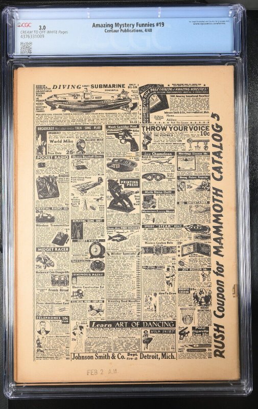 AMAZING MYSTERY FUNNIES #19 CGC 3.0 1940-CENTAUR-WOLVERTON-4376331009