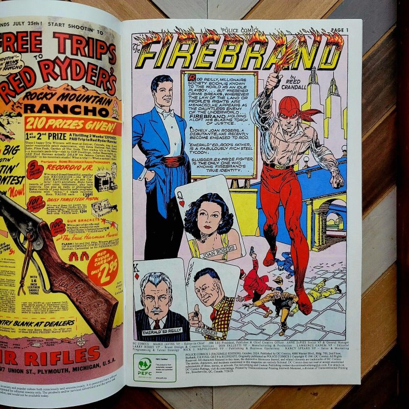 POLICE COMICS #1 NM (DC 2024) 1941 Facsimile FIRST APP PLASTIC MAN & FIREBRAND