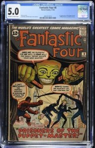 Fantastic Four #8 1962 Marvel Comics CGC 5.0 1st Alicia Masters & Puppet Master