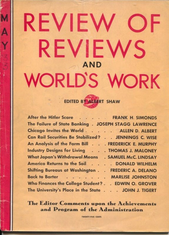 Review of Reviews and World's Work 1933-After The Hitler Scare-politics-econo...