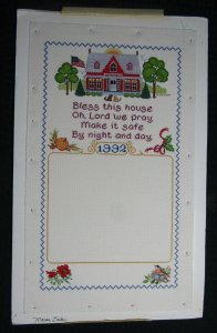 BLESS THIS HOUSE Needlepoint Pumpkin Flag & Bird 19x12 Greeting Card Art #nn