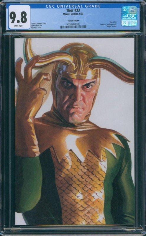Thor #33 CGC 9.8 White Pages Alex Ross Timeless Loki Virgin Variant Marvel 2023