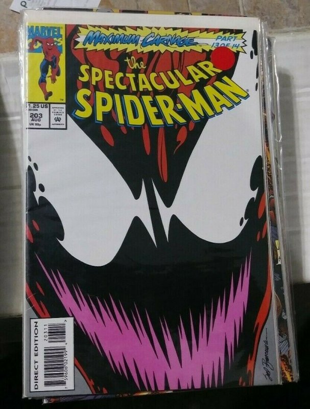 SPECTACULAR  SPIDER-MAN # 203 1993 MARVEL maximum carnage pt 13 venom+ goblin