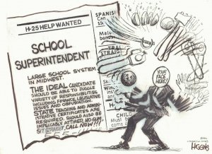 School Superintendent Help Wanted Juggling Chainsaws Newspaper art Jack Higgins