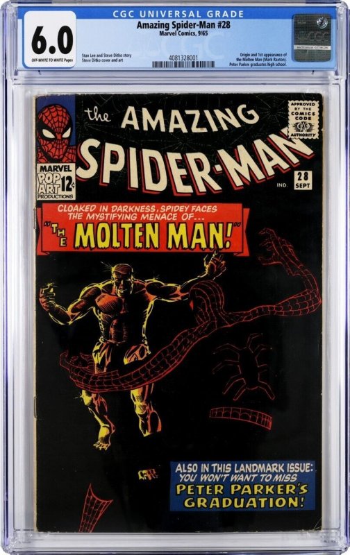 Amazing Spider-Man #28 1st App Molten Man Marvel CGC Graded 6.0 FN