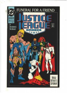 Justice League America #70 VF+ 8.5 2nd Print DC Funeral For A Friend, Superman