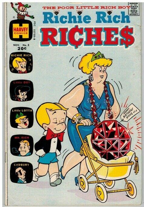 RICHIE RICH RICHES (1972-1982) 3 VG Nov. 1972 COMICS BOOK