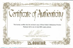 Brian Pulido's Belladonna Preview Platinum Foil Incentive Variant w/COA ...