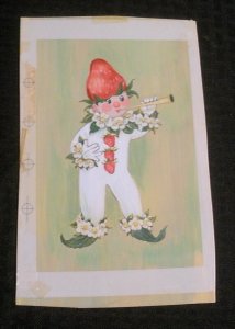 HAPPY BIRTHDAY Strawberry Clown Boy w/ Flute 6x9 Greeting Card Art #8854