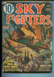 SKY FIGHTERS 7/1943-AIR WAR PULP-THRILLS-WWII-BOMBER COVER-good minus