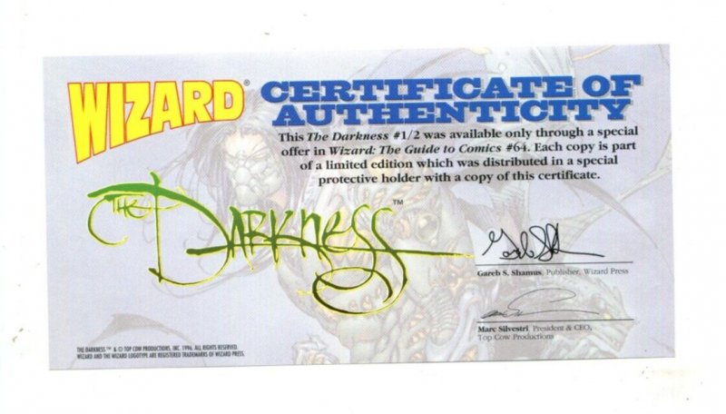 Darkness #1/2 - Wizard Edition with COA (9.2) 1996