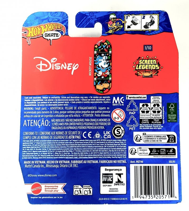 DISNEY MICKEY MOUSE | SCREEN LEGENDS #1/10 | MATTEL 2023 | HOT WHEELS SKATE |NIB