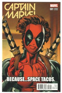 Captain Marvel #1 Bagley Cover (2016) Deadpool variant cover