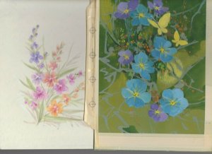 MOTHERS DAY Blue Flowers w/ Yellow Butterflies 7x9.5 Greeting Card Art LOT of 2