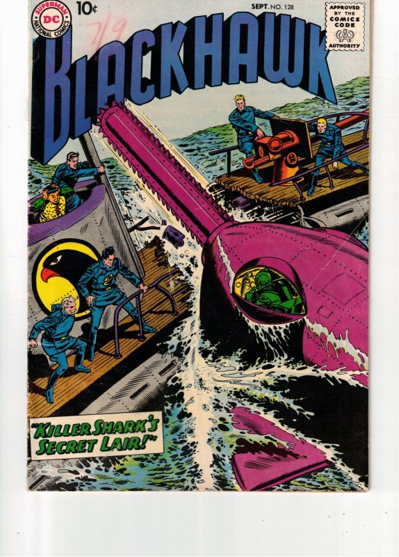 Blackhawk #128 (1958) Killer Shark's Secret Lair! FN+ Mid-High-Grade! Ut...
