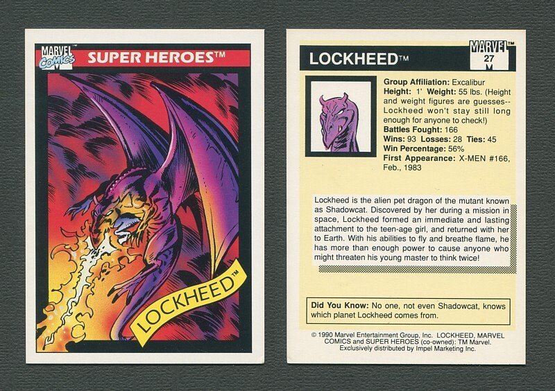 1990 Marvel Comics Card  #27  (Lockheed)   NM+